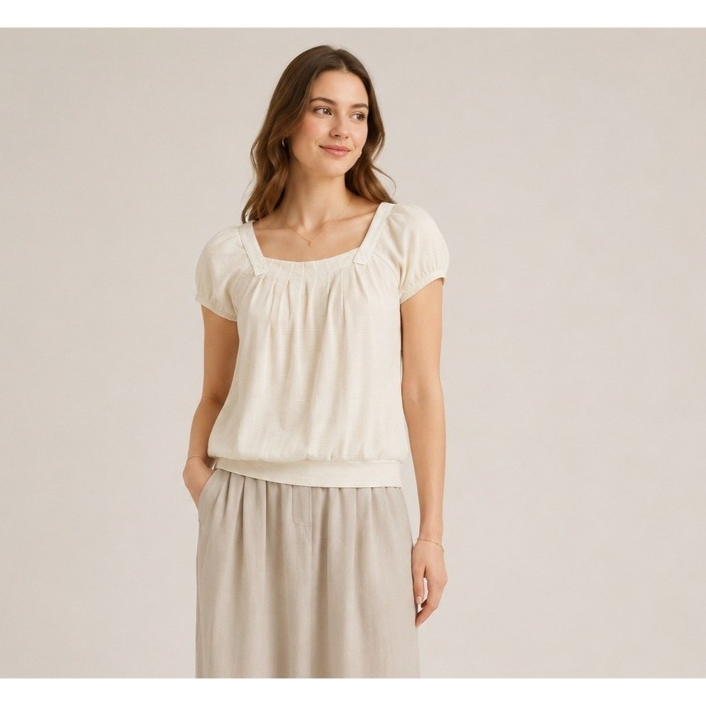 Mastina Top Womens 36 Medium Cream Cotton Modal Square Neck
